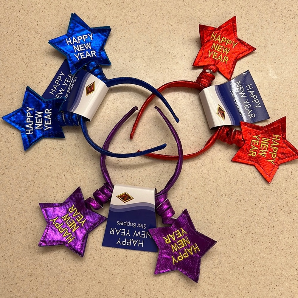 3 piece HAPPY NEW YEAR Star Boppers Set * 3 Headbands * 1 Red 1 Blue 1 Purple *